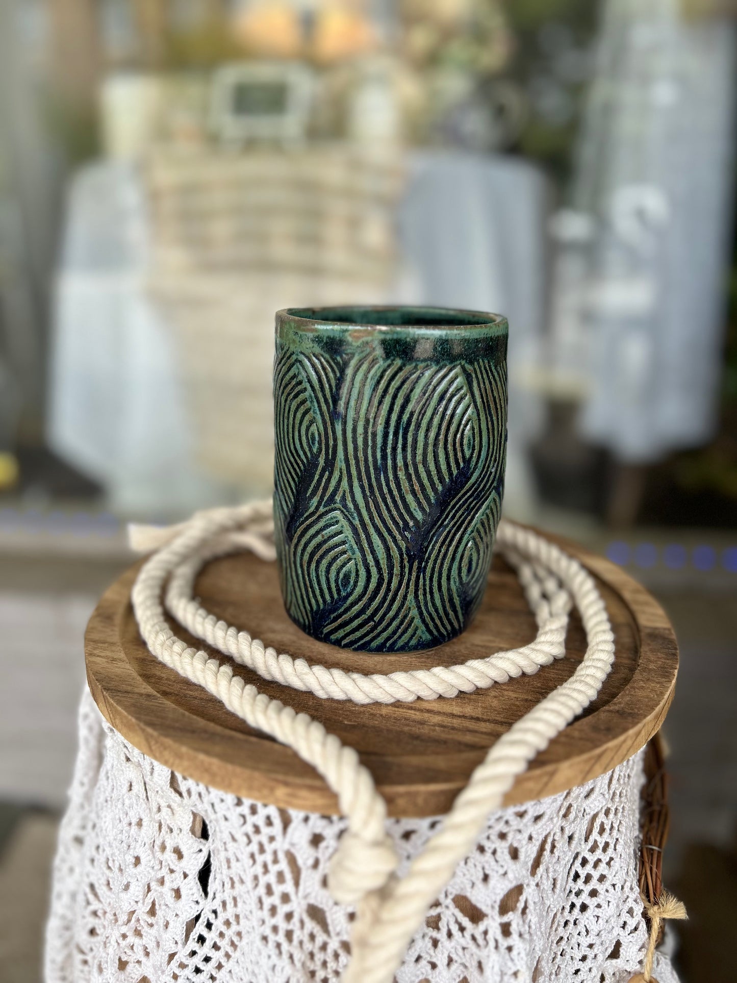 Dark Green Clay Vase
