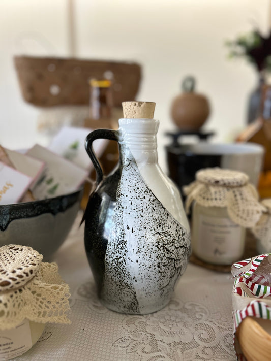 Black & White Clay Jug with Cork