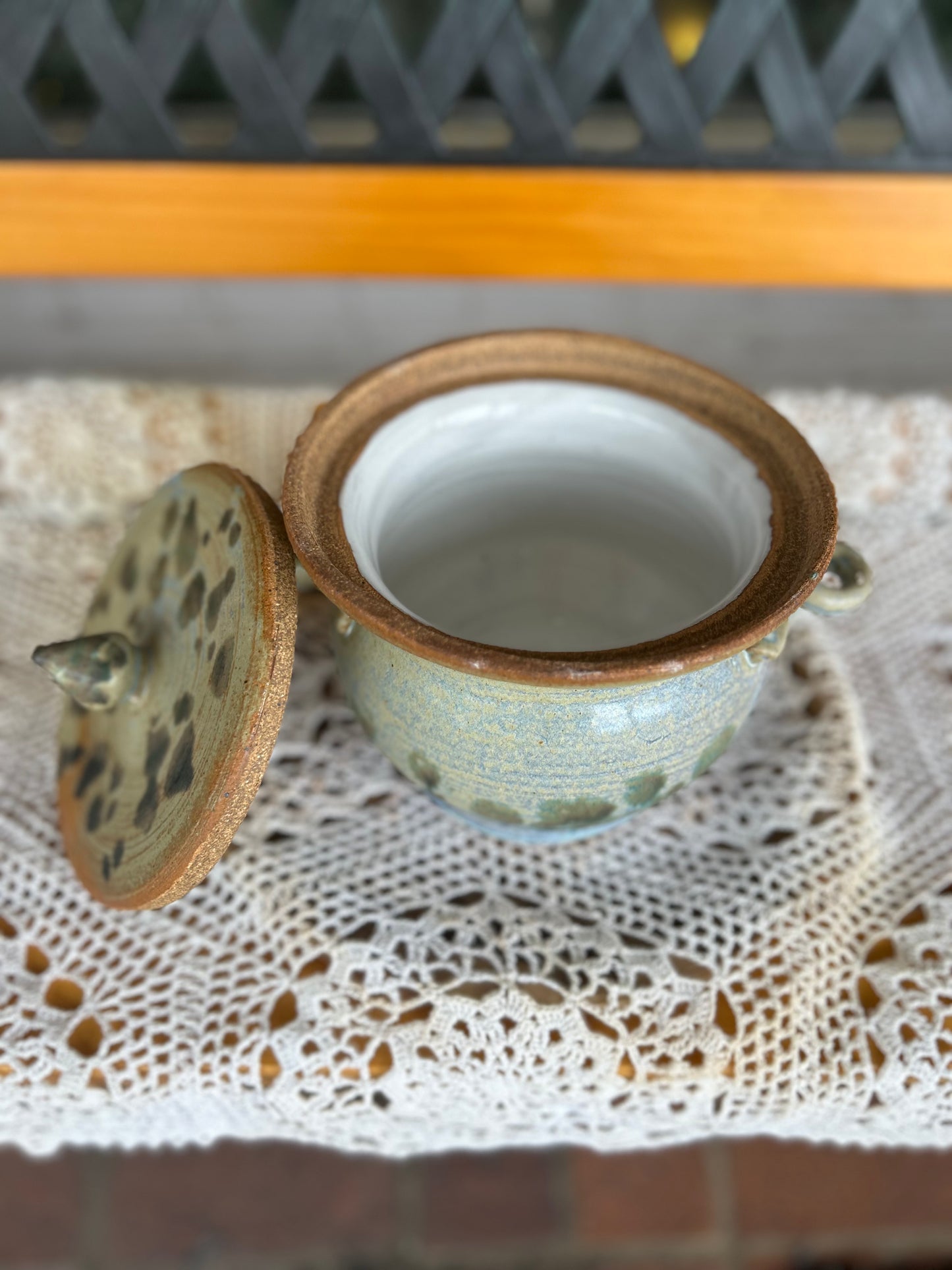Sage Green Handmade Clay Bowl with Lid