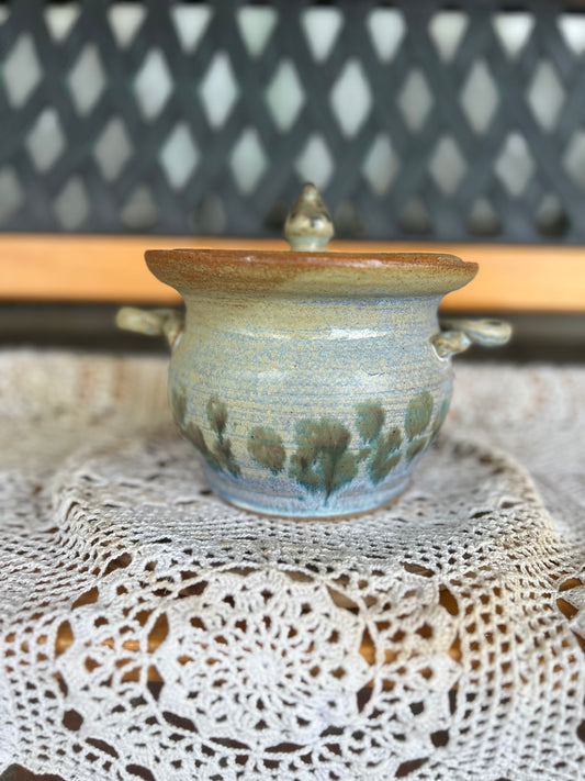 Sage Green Handmade Clay Bowl with Lid