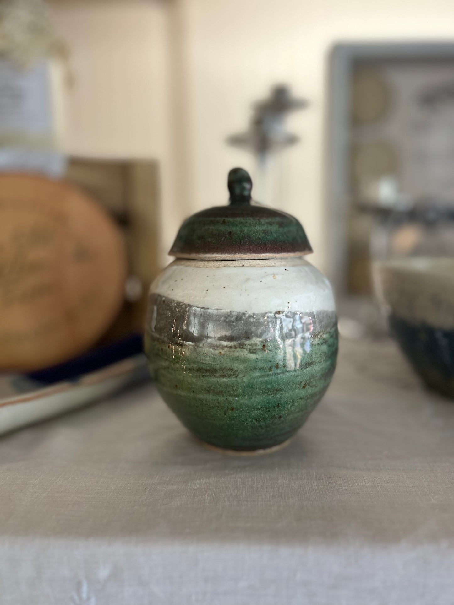 Green Small Vase with Lid